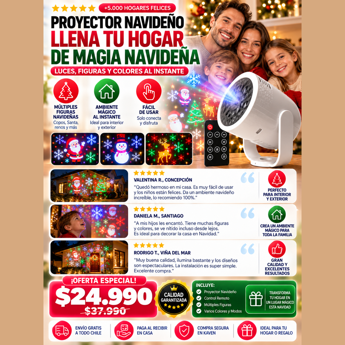Proyector navideño LED para interior y exterior