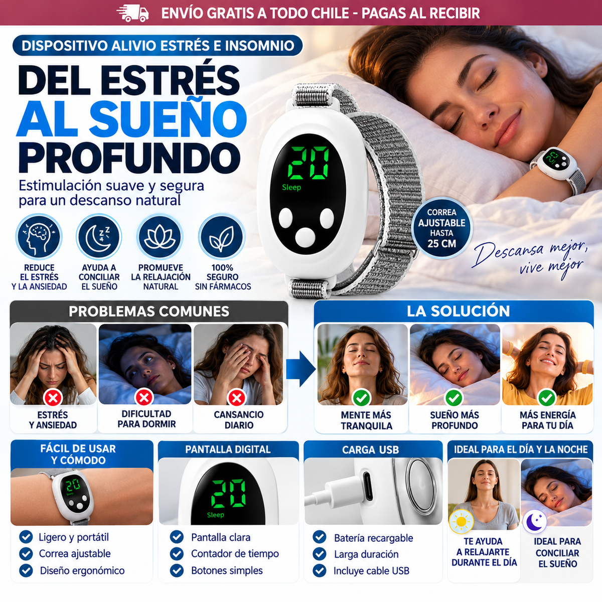 Dispositivo de relajación EMS de mano con correa ajustable
