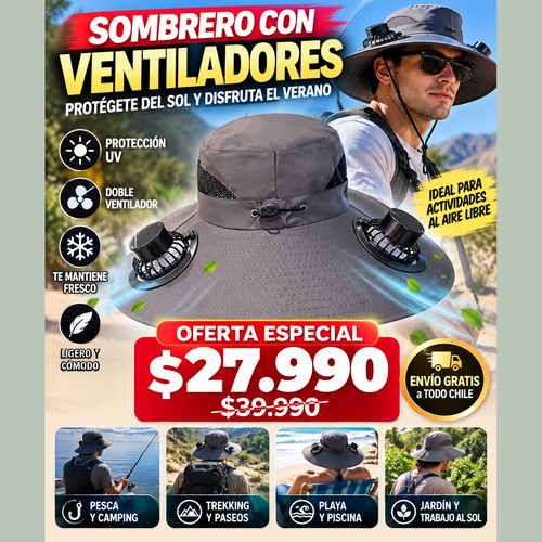 Sombrero con ventilador solar recargable USB