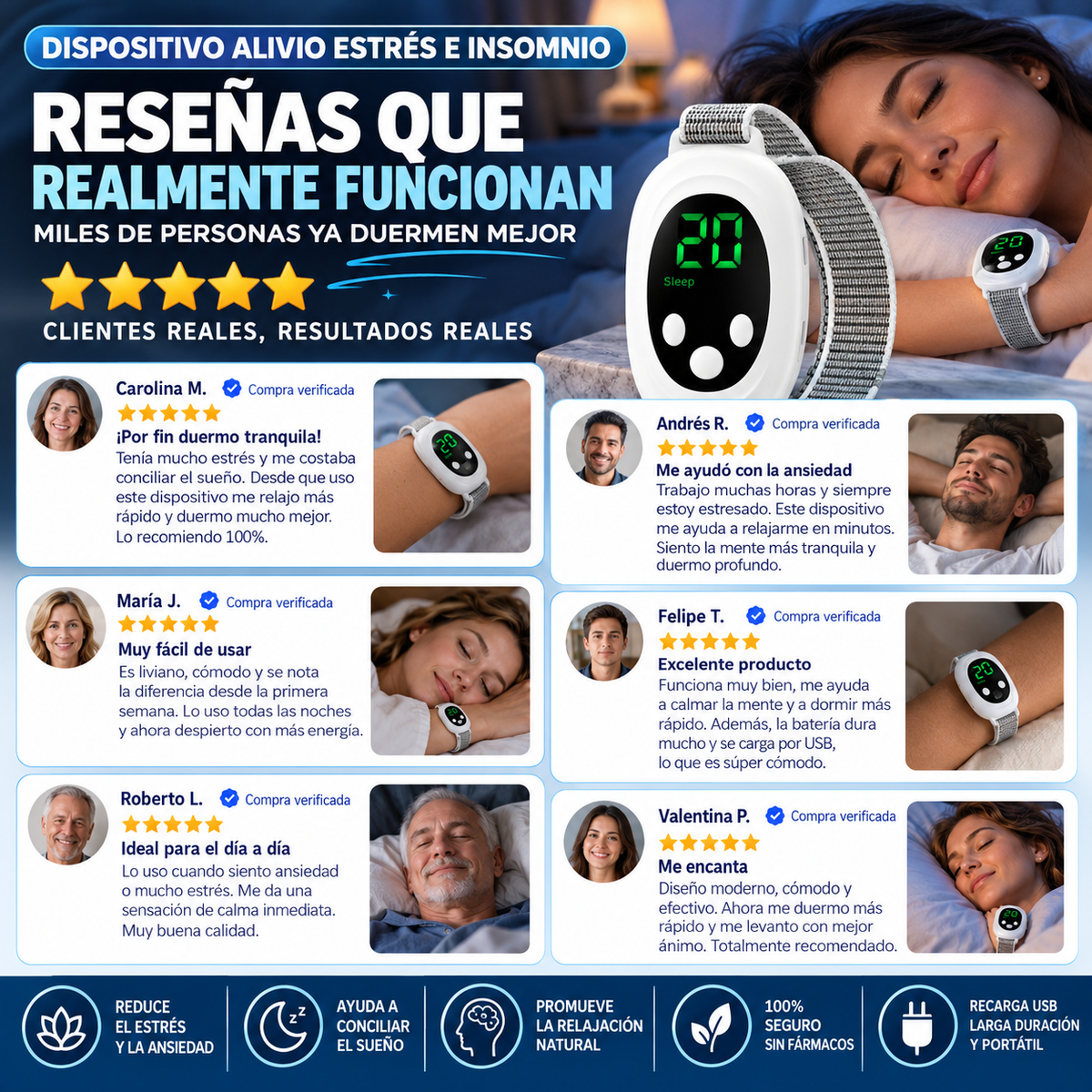 Dispositivo de relajación EMS portátil: modos e intensidad