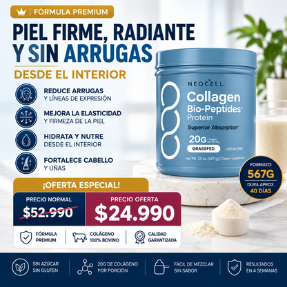 Envase de colágeno NeoCell Bio-Peptides para tu rutina diaria