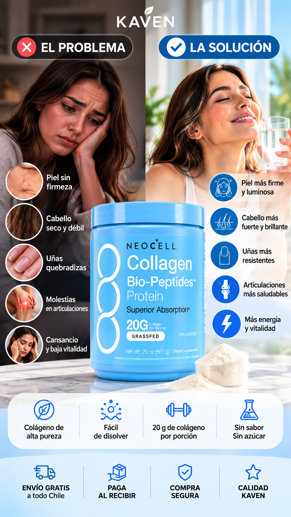 Colágeno hidrolizado NeoCell Collagen Bio-Peptides 567 g sin sabor