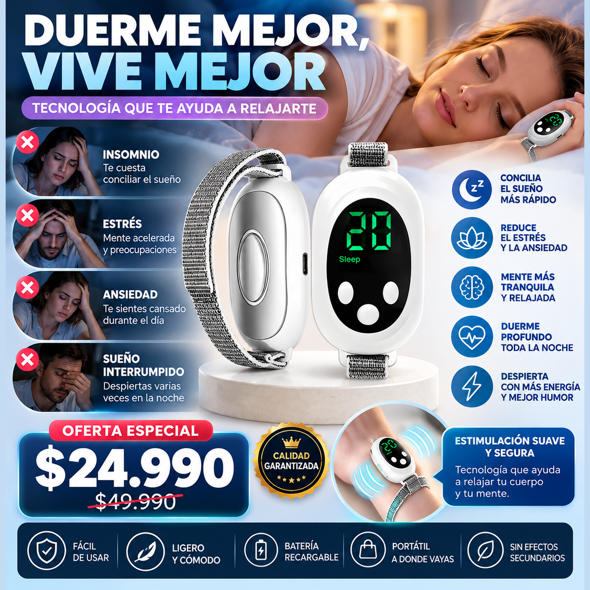 Dispositivo de relajación portátil EMS USB para tu pausa antes de dormir