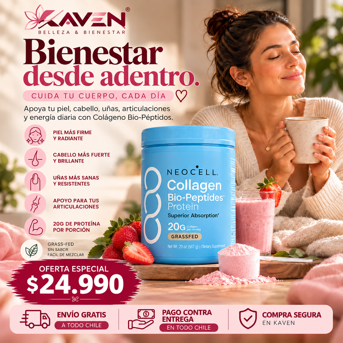 Colágeno NeoCell en polvo para mezclar con café, agua o batidos