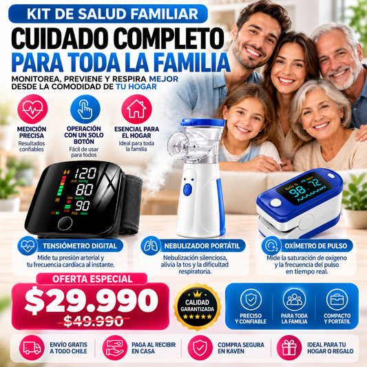 Kit de Salud Familiar 3 en 1 | Tensiómetro, Nebulizador y Oxímetro