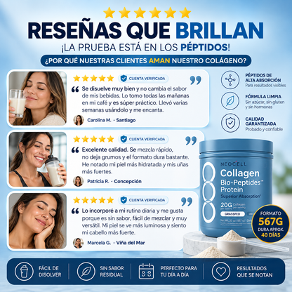 Colágeno NeoCell en polvo sin sabor para mezclar en bebidas